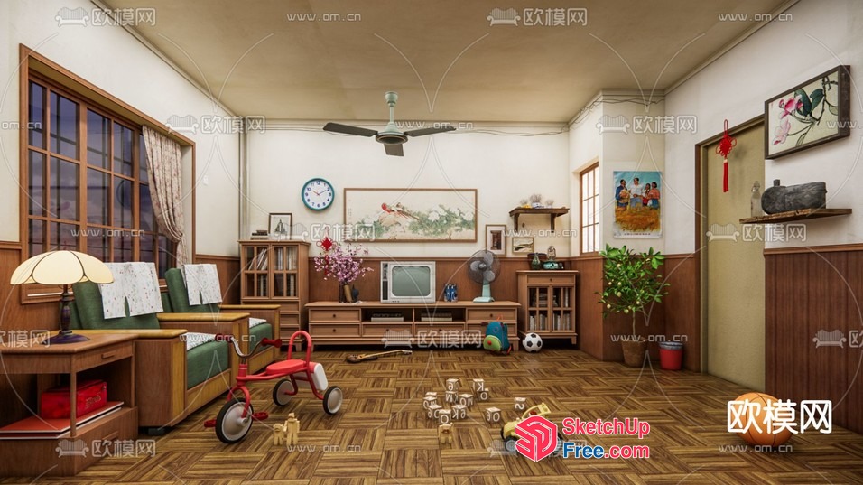Classic Living Room With Wood Flooring And Traditional Decor 3D SketchUp File