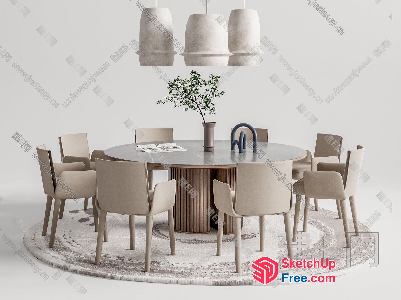 Elegant Round Dining Table And Chairs 3D SketchUp File
