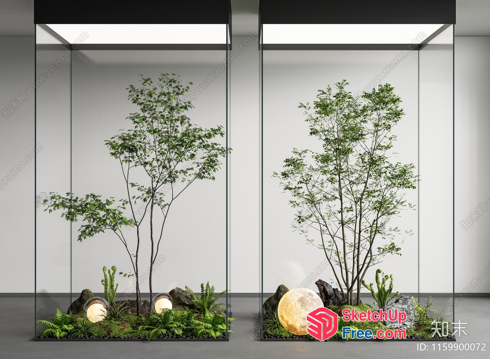 Glass Curtain Wall With Plants And Moon Decorations 3D SketchUp File