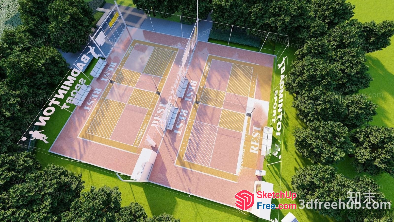 Tennis Court And Restrooms 3D SketchUp File