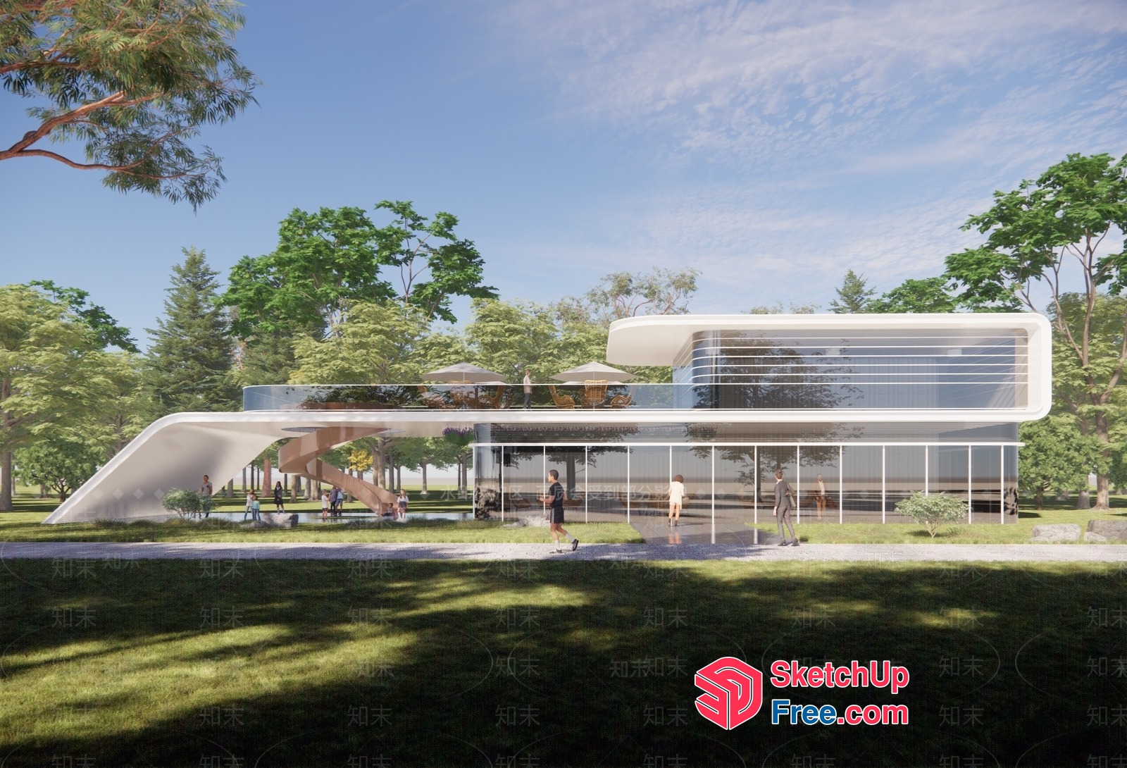 Modern Glass Building With Sleek Staircase 3D SketchUp File