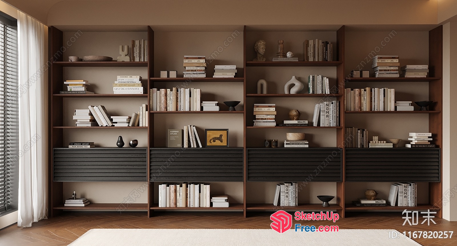 Modern Minimalist Bookshelf Design In Living Room 3D SketchUp File