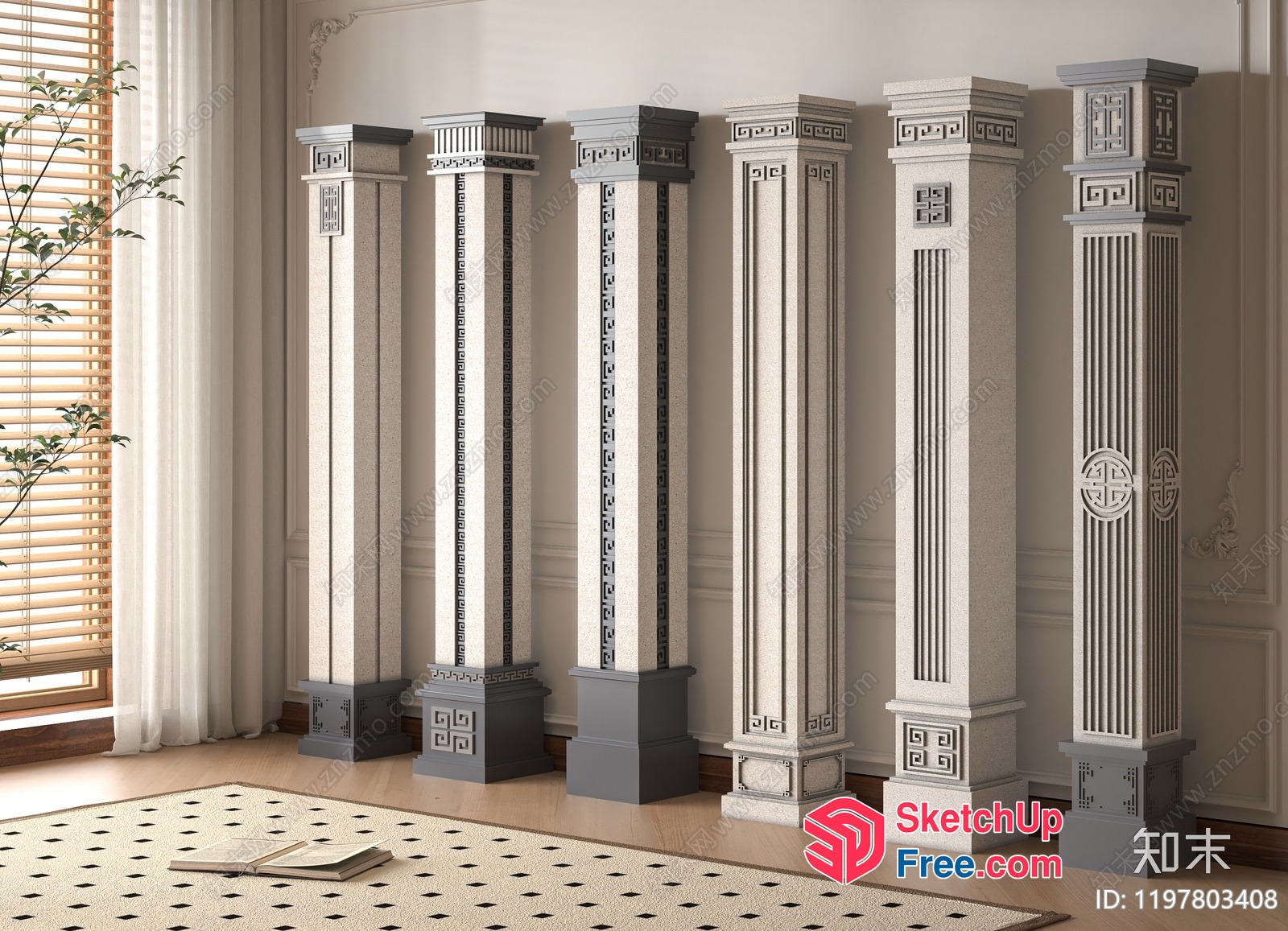 Classic Pillars In A Traditional Interior Setting 3D SketchUp File