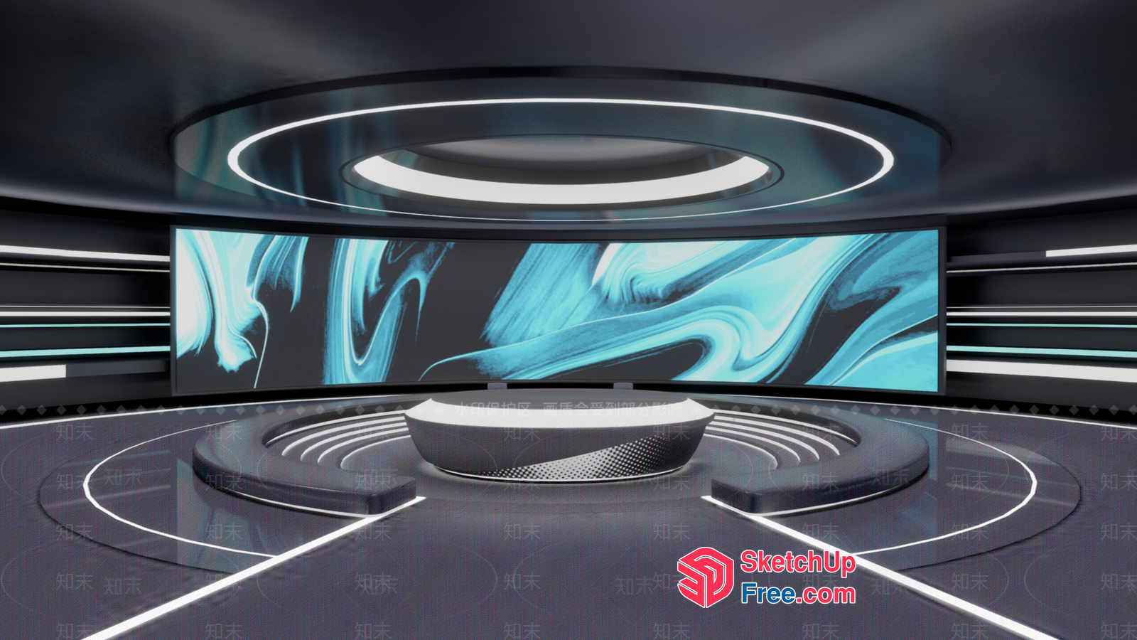 Futuristic Modern Room With Circular Design Elements 3D SketchUp File