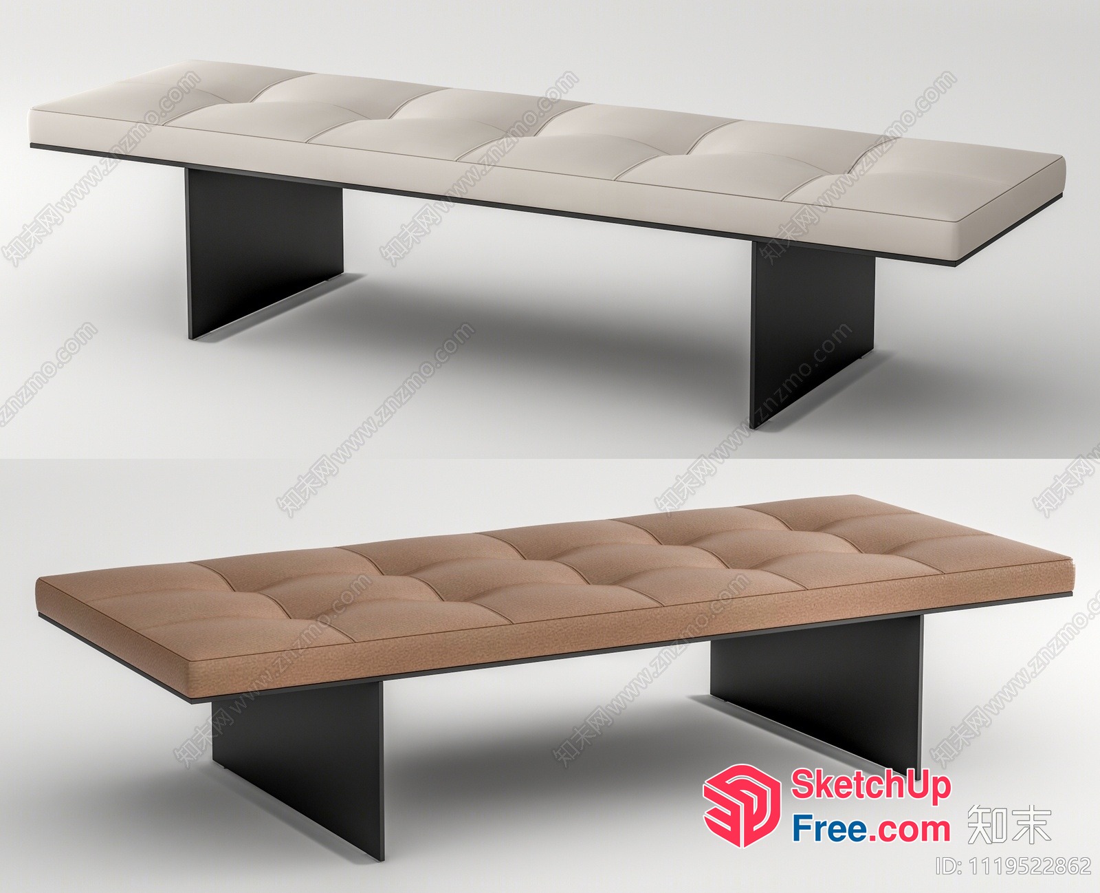 Long Rectangular Sofa With Tufted Upholstery 3D SketchUp File