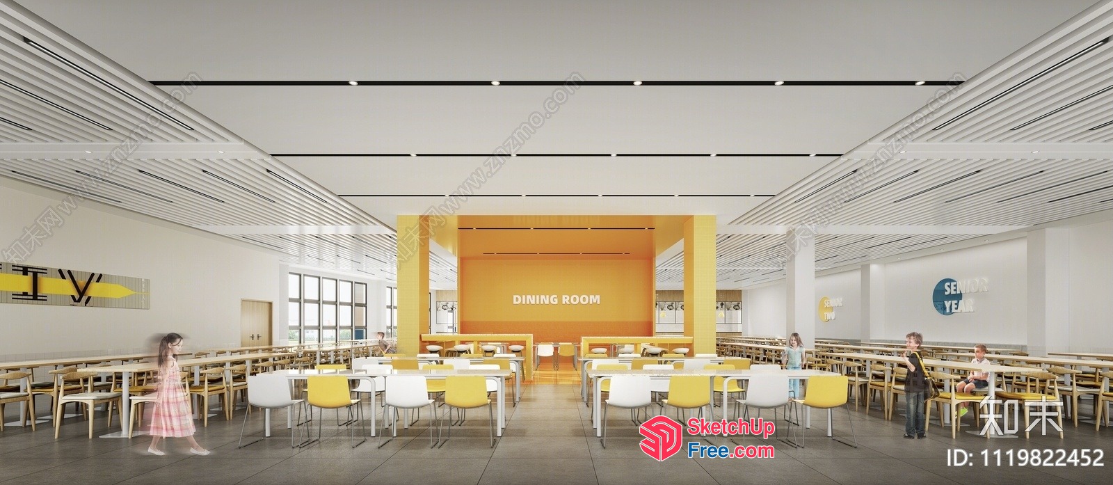 Modern Dining Room With Yellow Accents And White Ceiling 3D SketchUp File