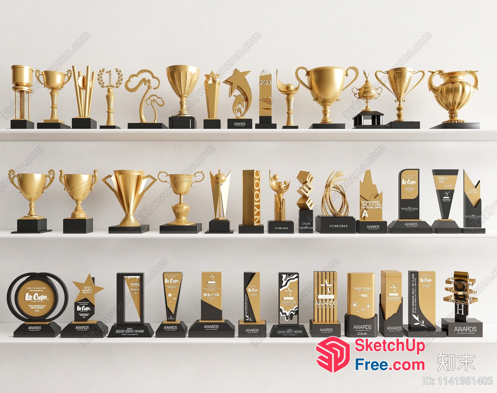 Shelves Of Various Trophy Types 3D SketchUp File