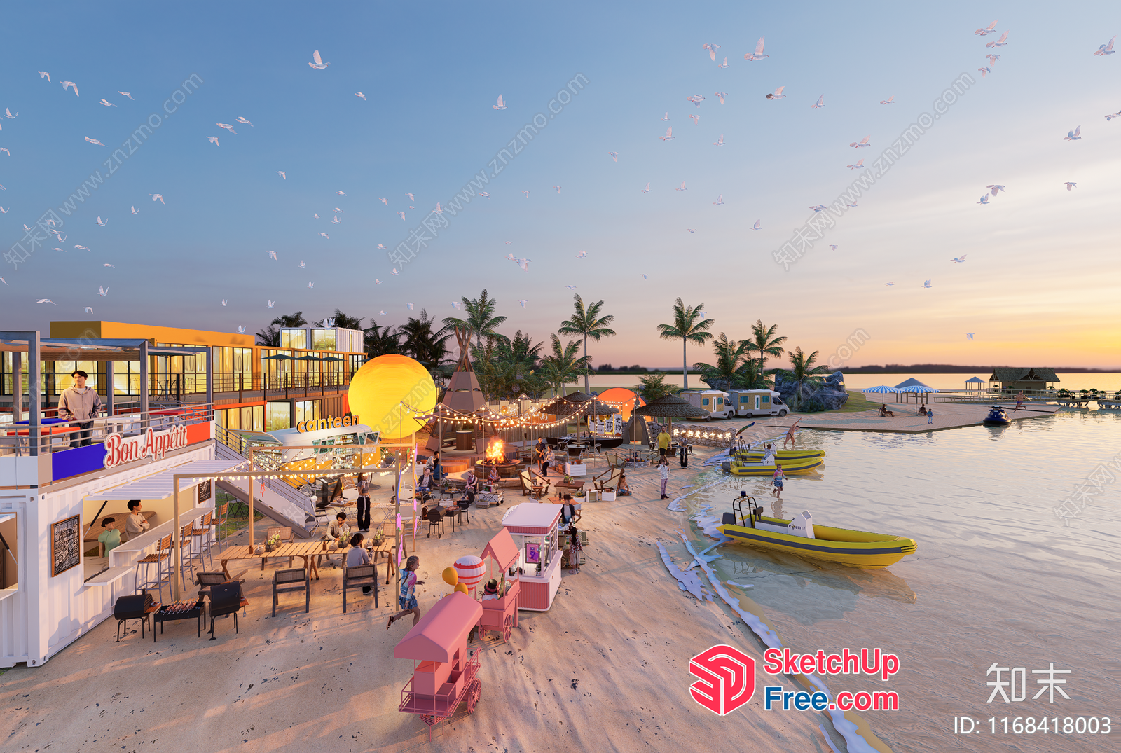 Tropical Beachside Restaurant And Bar Scene 3D SketchUp File