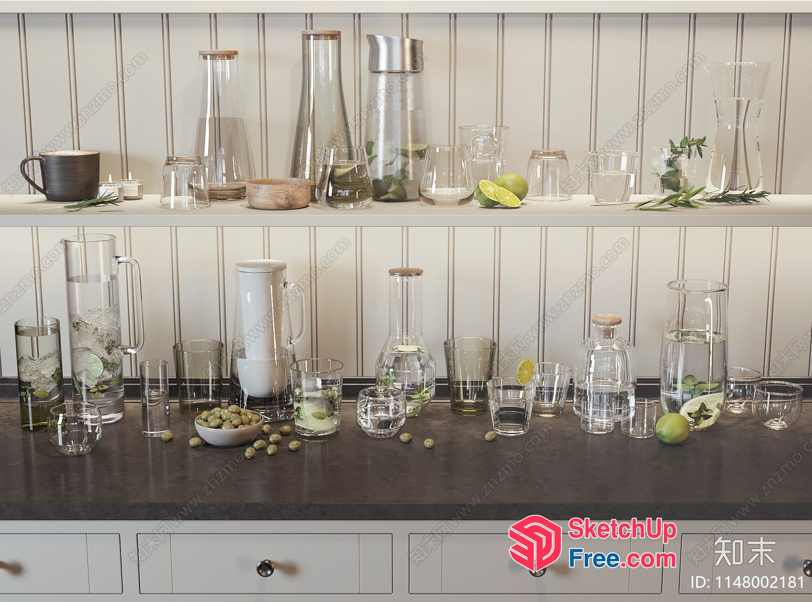 Modern Kitchen Decor With Glassware And Fruits 3D SketchUp File