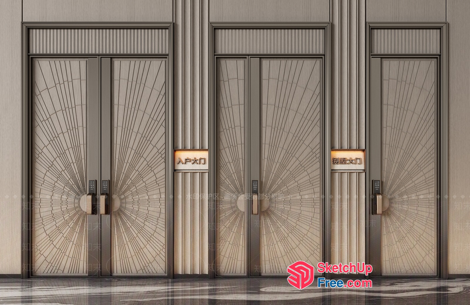 Elegant Elevator Doors With Intricate Sunburst Patterns 3D SketchUp File