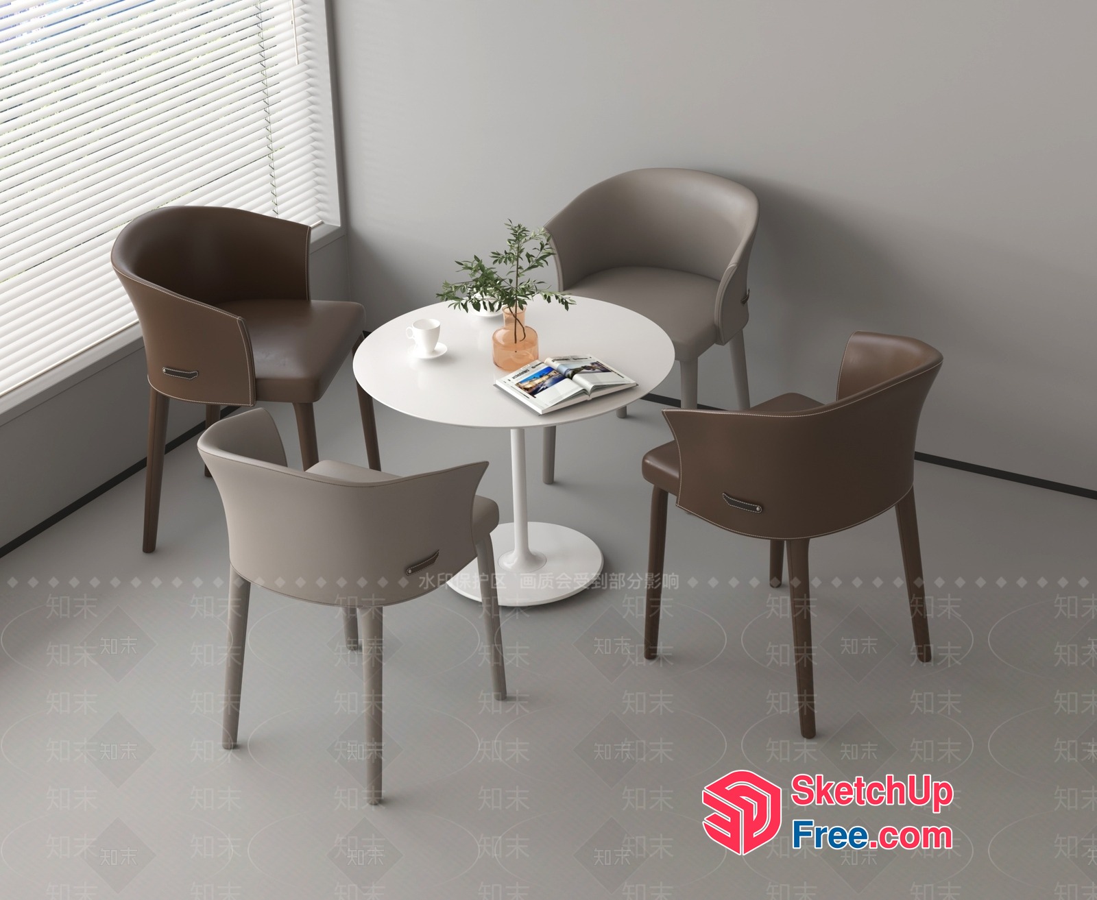 Round Table And Four Chairs In Neutral Colors 3D SketchUp File