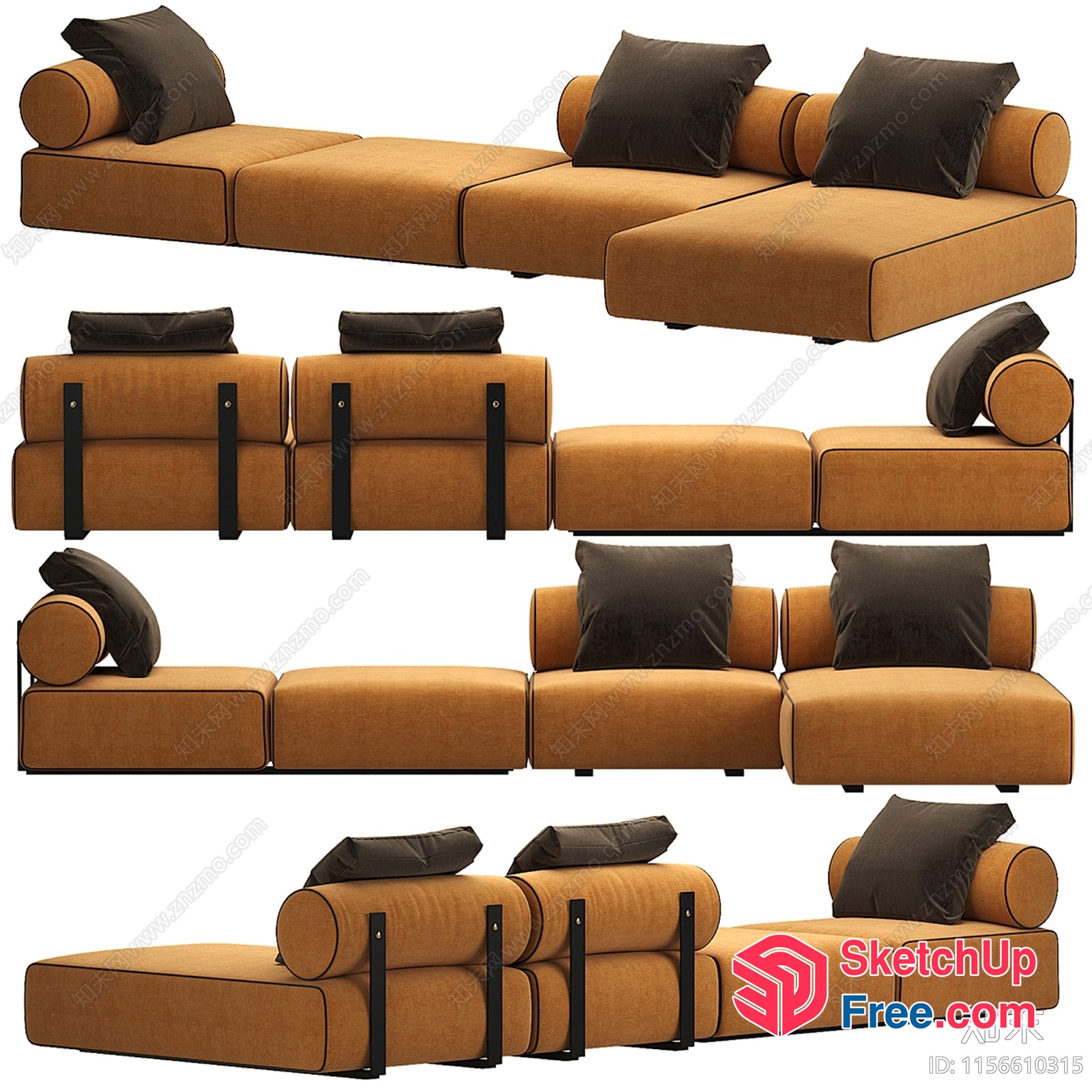 Modern Minimalist Brown Sofa Set 3D SketchUp File