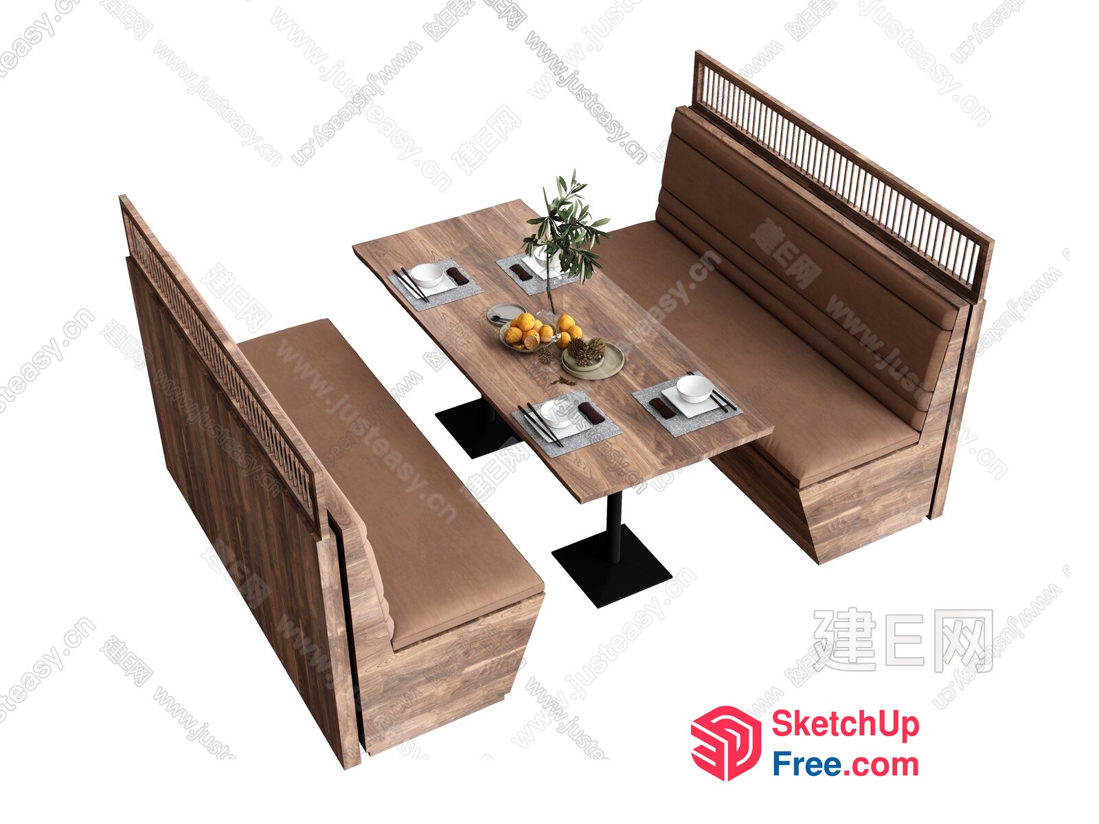 Modern Wooden Dining Table And Bench Set 3D SketchUp File