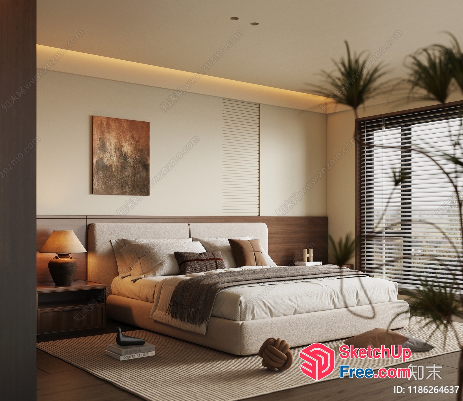 Modern Japanese-Inspired Bedroom With Natural Light And Minimalist Decor 3D SketchUp File
