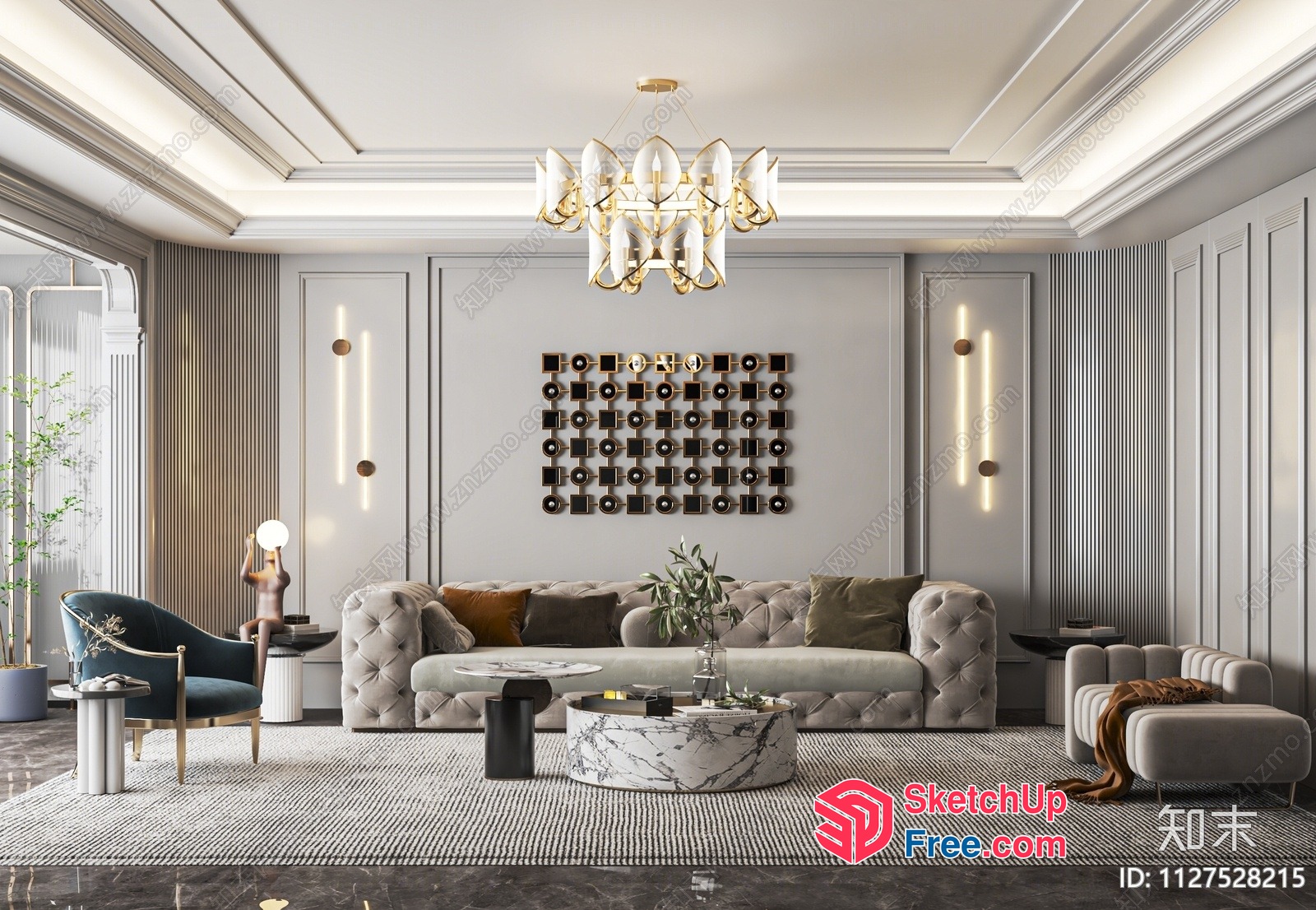 Luxurious Modern Living Room With Elegant Furniture And Decor 3D SketchUp File