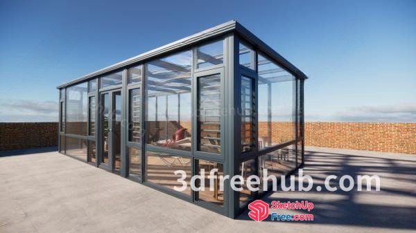 Glass Enclosed Outdoor Space With Railing And Table 3D SketchUp File