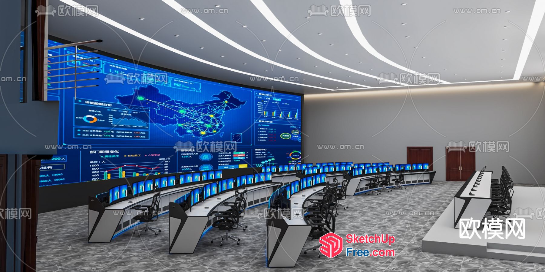 Modern Office Space With Large Screen Display 3D SketchUp File