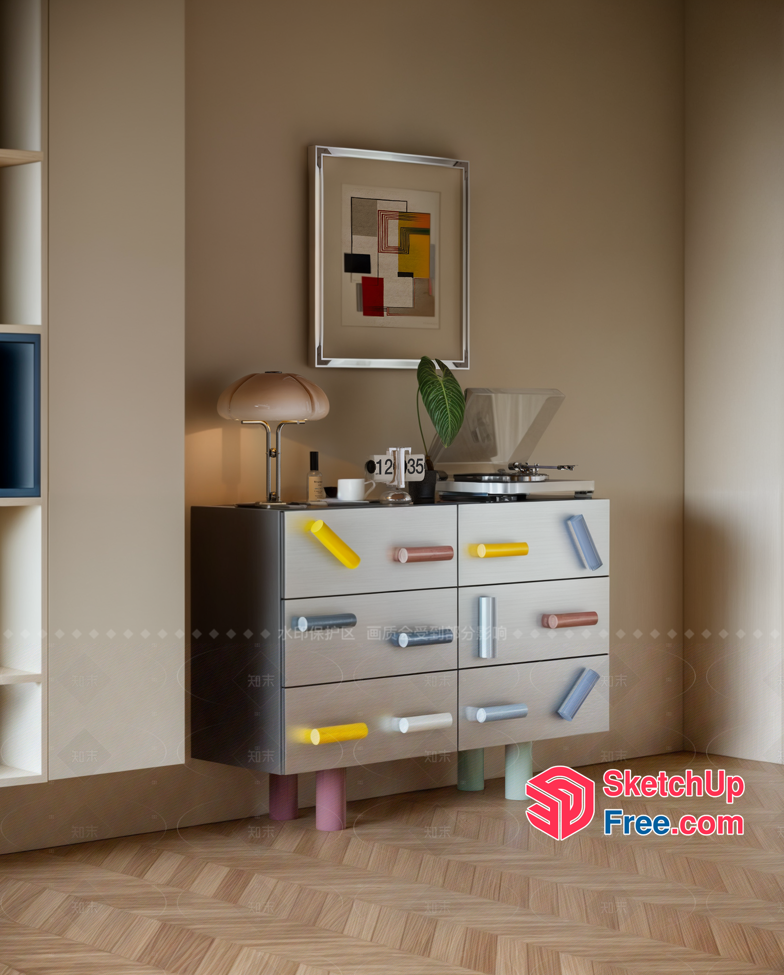 Modern Furniture Piece With Unique Drawer Handles 3D SketchUp File