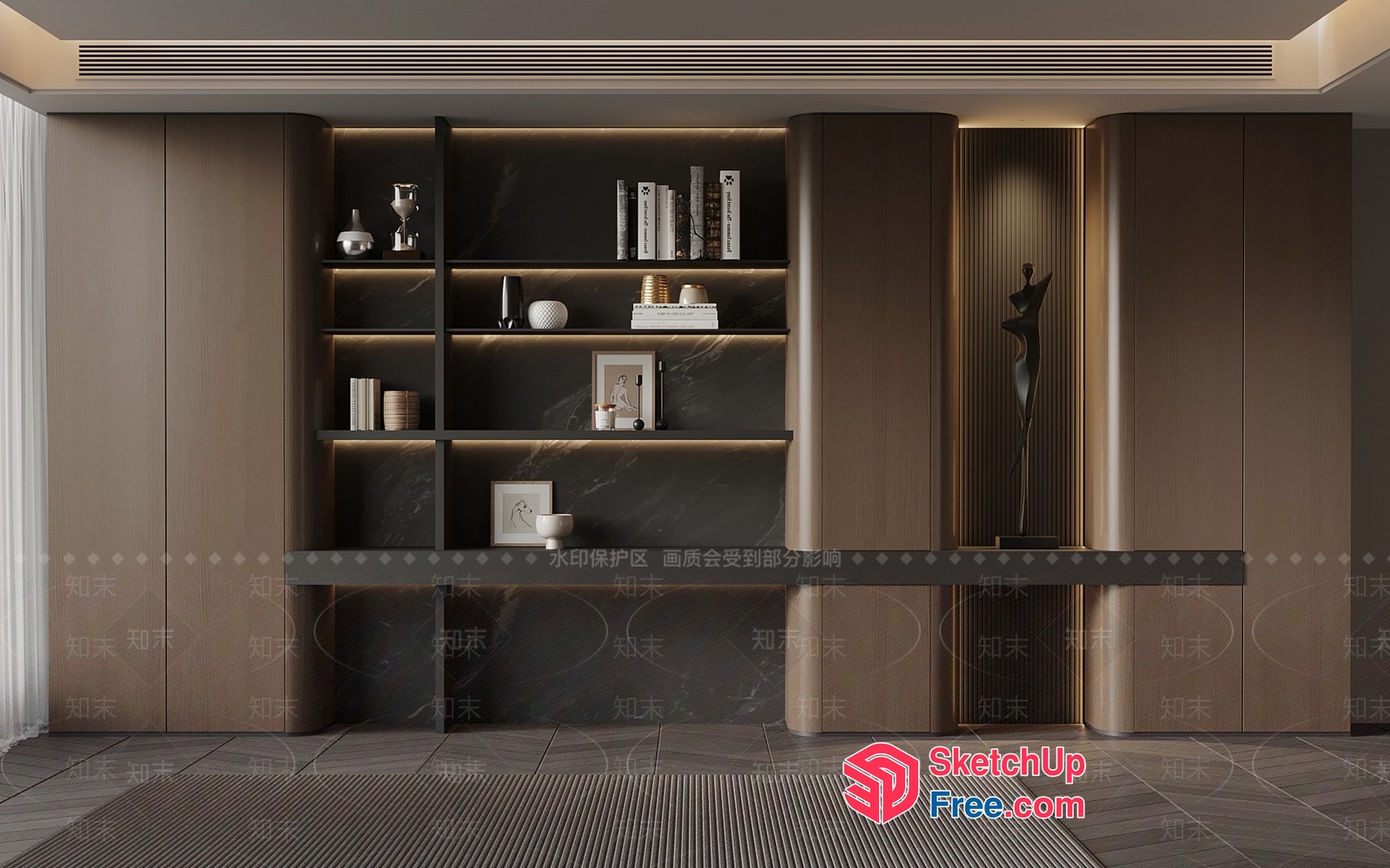 Modern Minimalist Living Room Decor With Elegant Shelving 3D SketchUp File