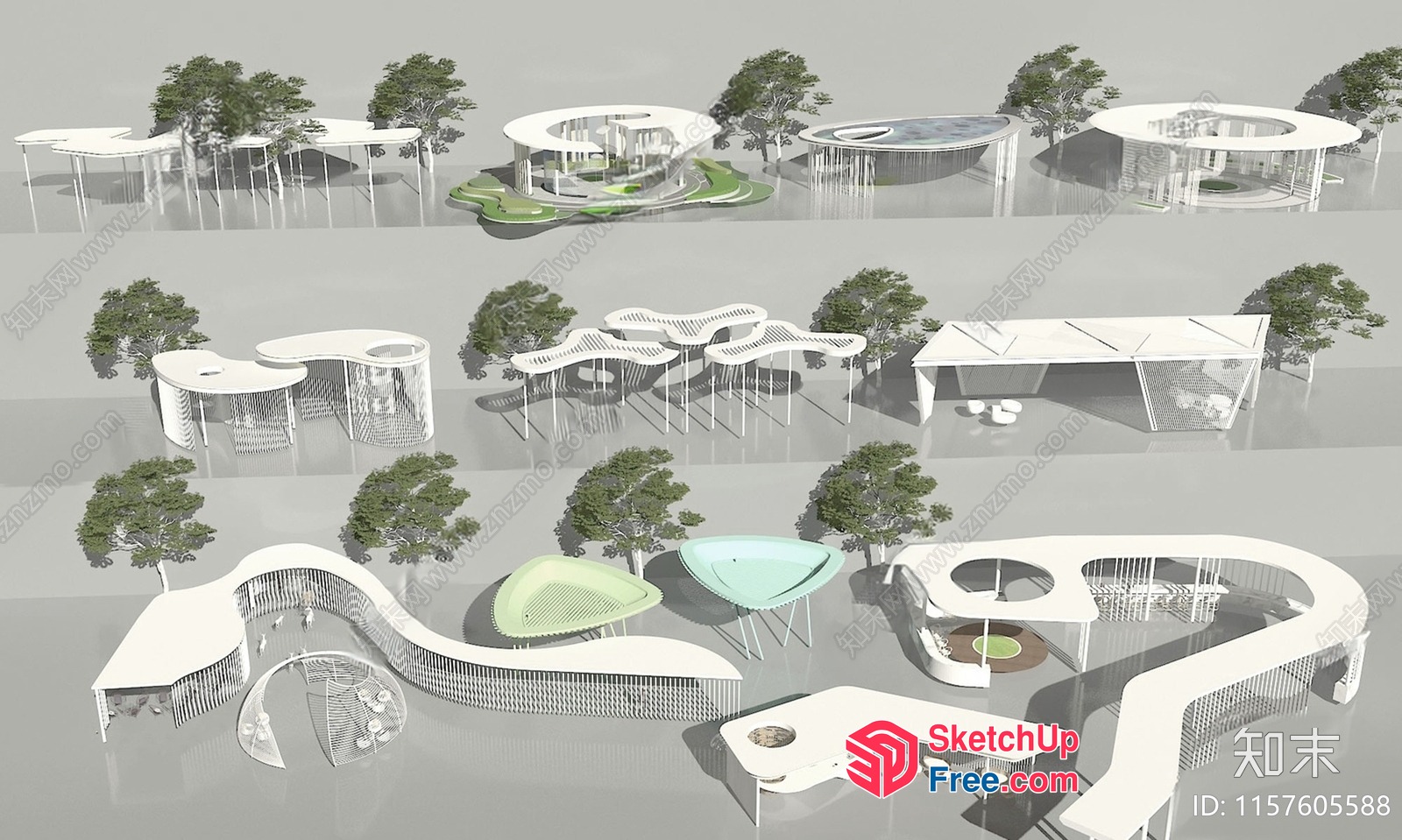 Futuristic Modern Architecture With Sleek Curved Lines And Natural Elements 3D SketchUp File