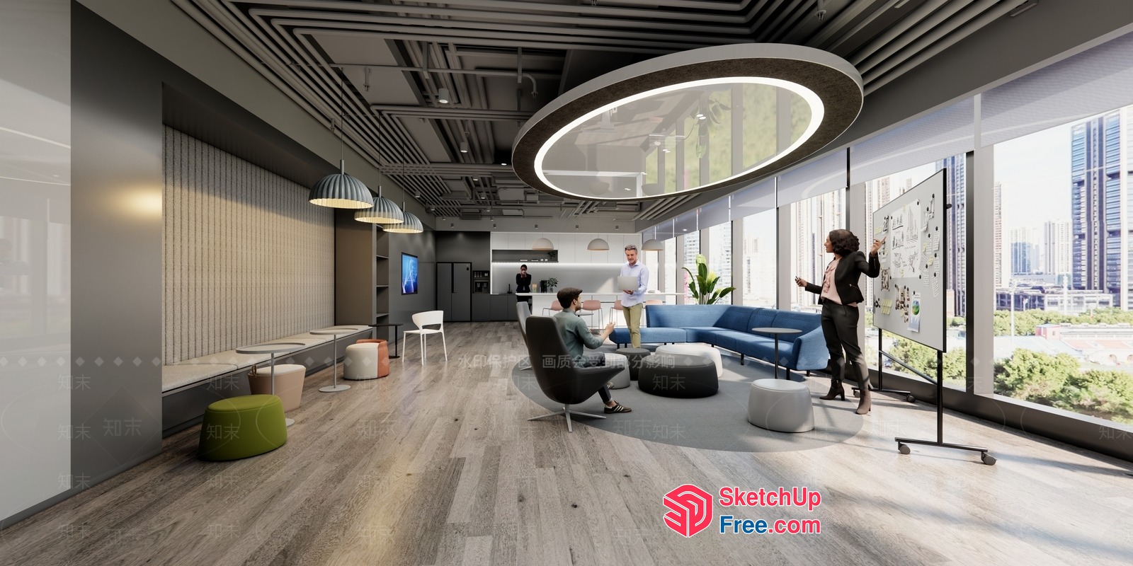 Modern Office Space With Natural Light And Comfortable Seating 3D SketchUp File