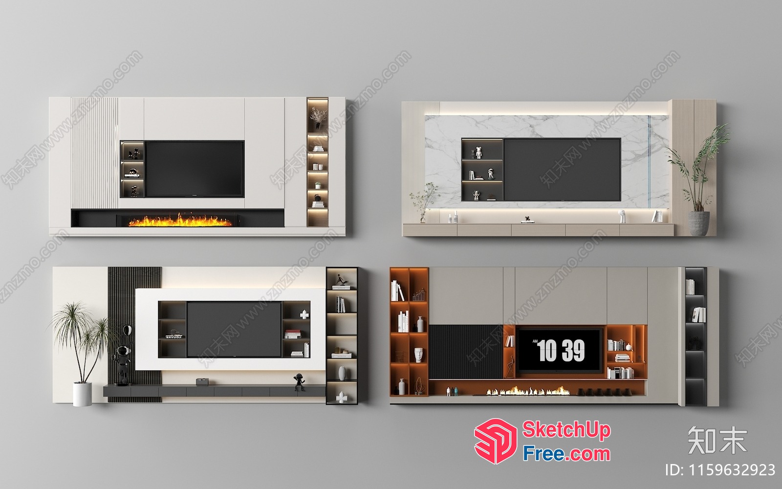 Modern Minimalist Tv Wall Unit With Fireplace 3D SketchUp File