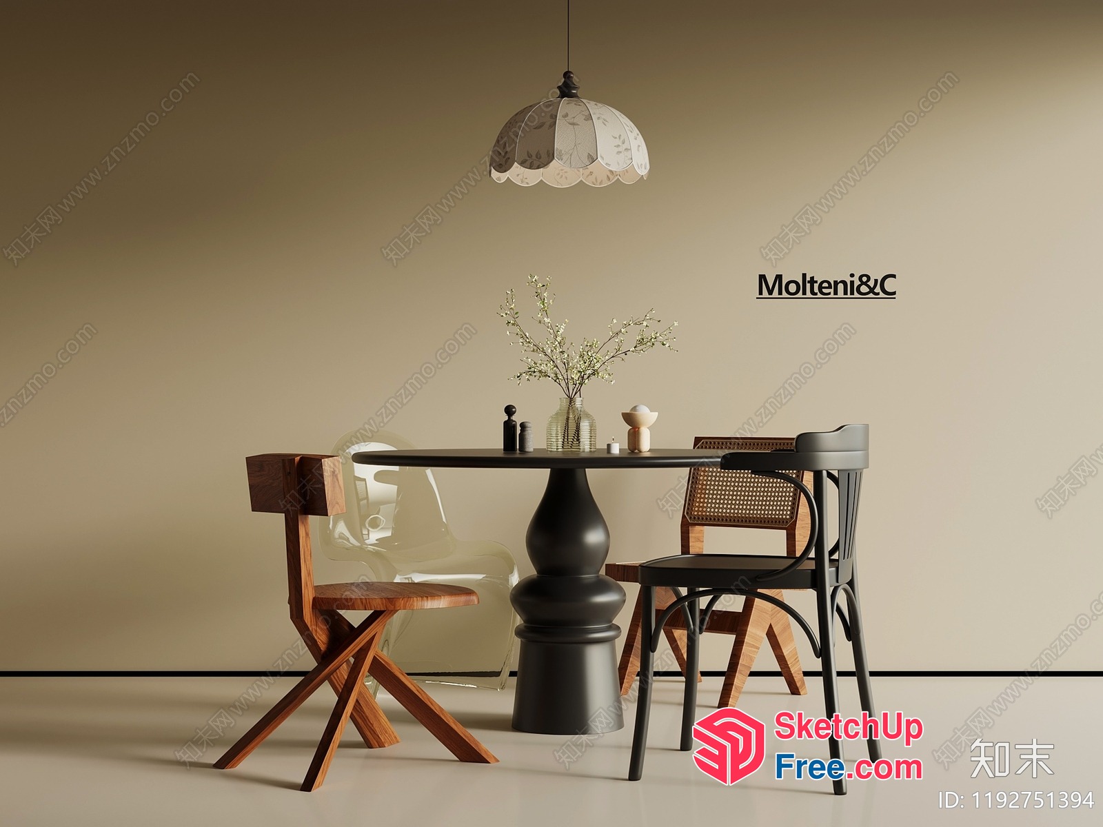 Modern Dining Room With Elegant Table And Chairs 3D SketchUp File