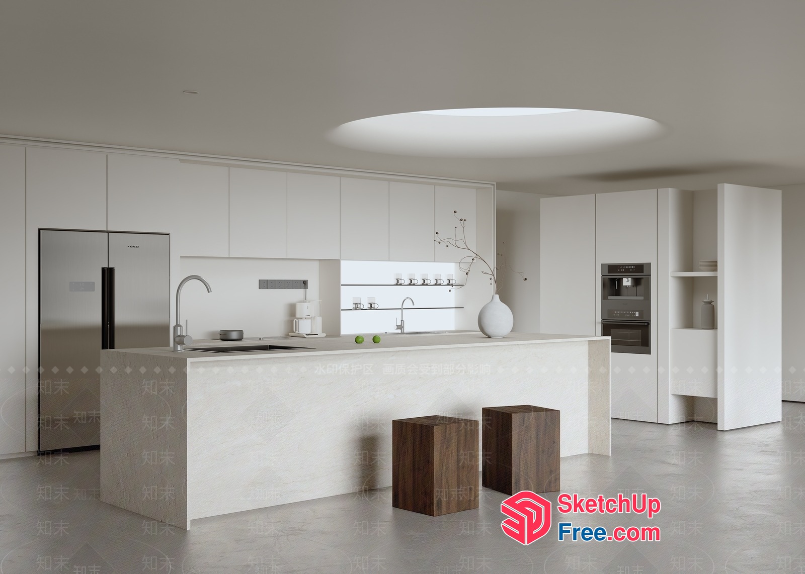 Modern Minimalist Kitchen With Sleek White Finish 3D SketchUp File