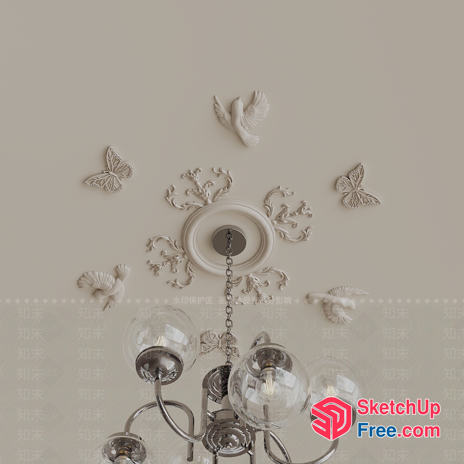Elegant White Ceiling Decor With Ornate Details 3D SketchUp File