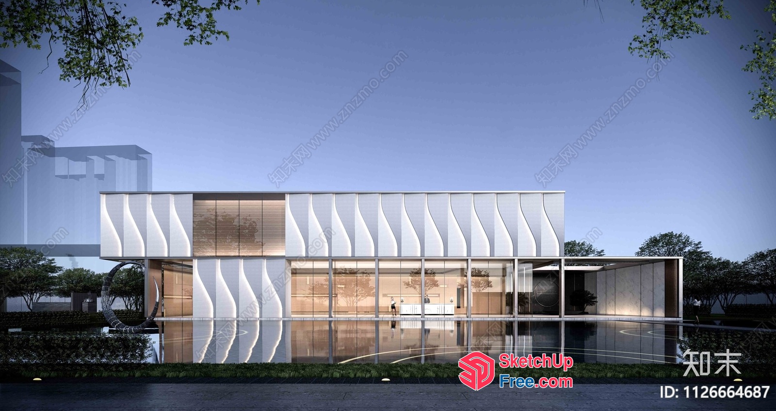 Modern Exterior Building With Glass Curtain Wall 3D SketchUp File