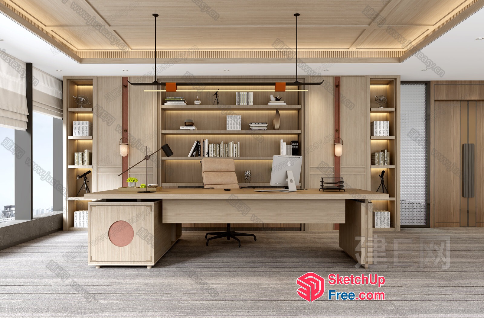 Modern Office Space With Elegant Lighting And Furniture 3D SketchUp File