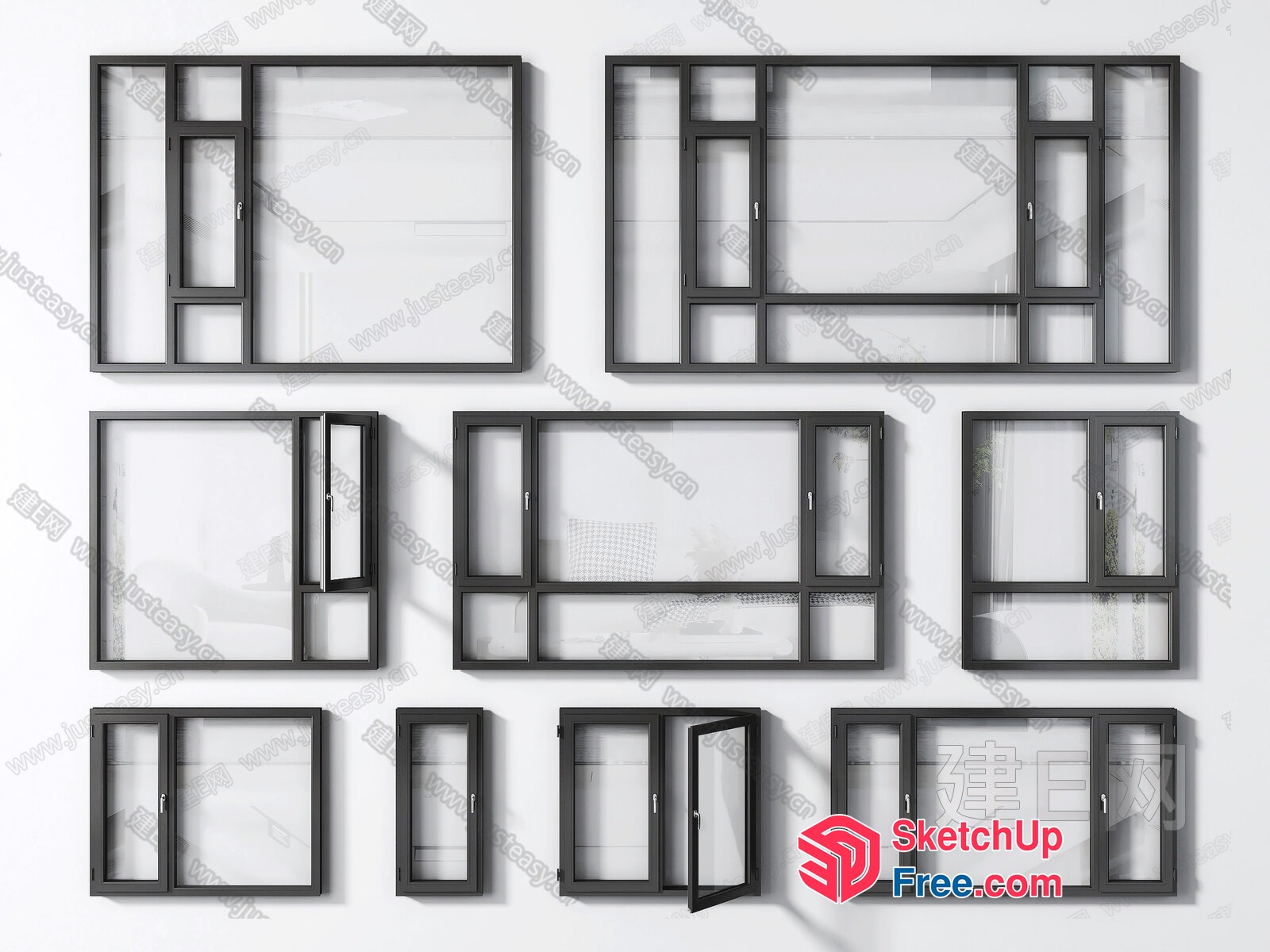Collection Of Black Window Frames 3D SketchUp File