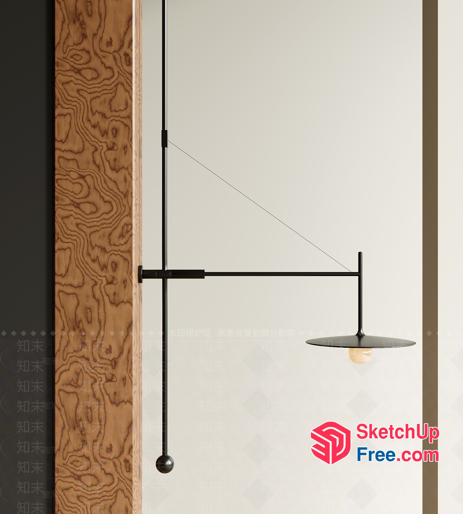 Minimalist Modern Hanging Light Fixture With Sleek Black Metal 3D SketchUp File