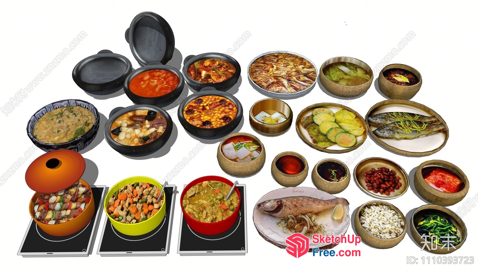 A Variety Of Dishes In Different Bowls And Pots 3D SketchUp File