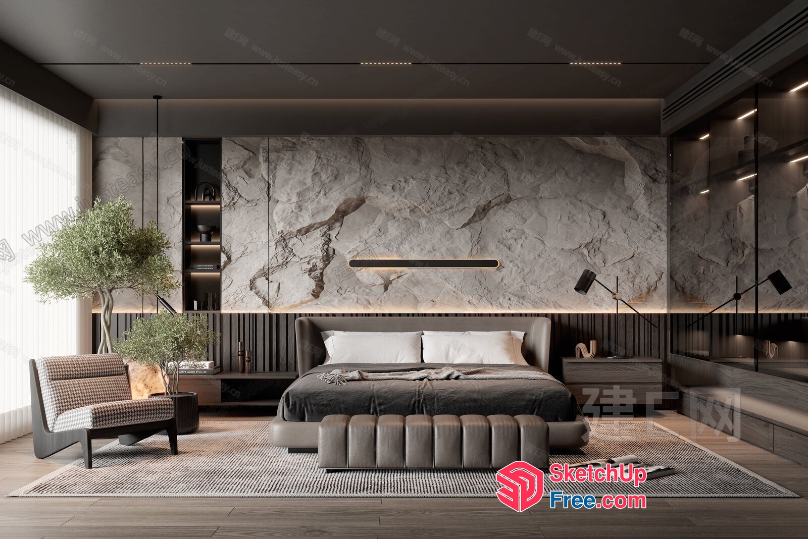 Modern Minimalist Bedroom With Gray And White Decor 3D SketchUp File