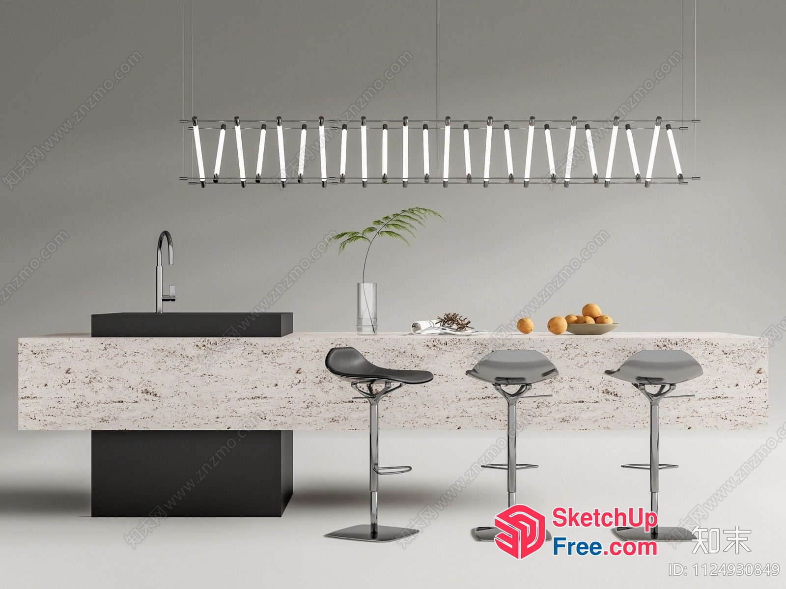 Modern Minimalist Kitchen Island With Sleek Lighting 3D SketchUp File