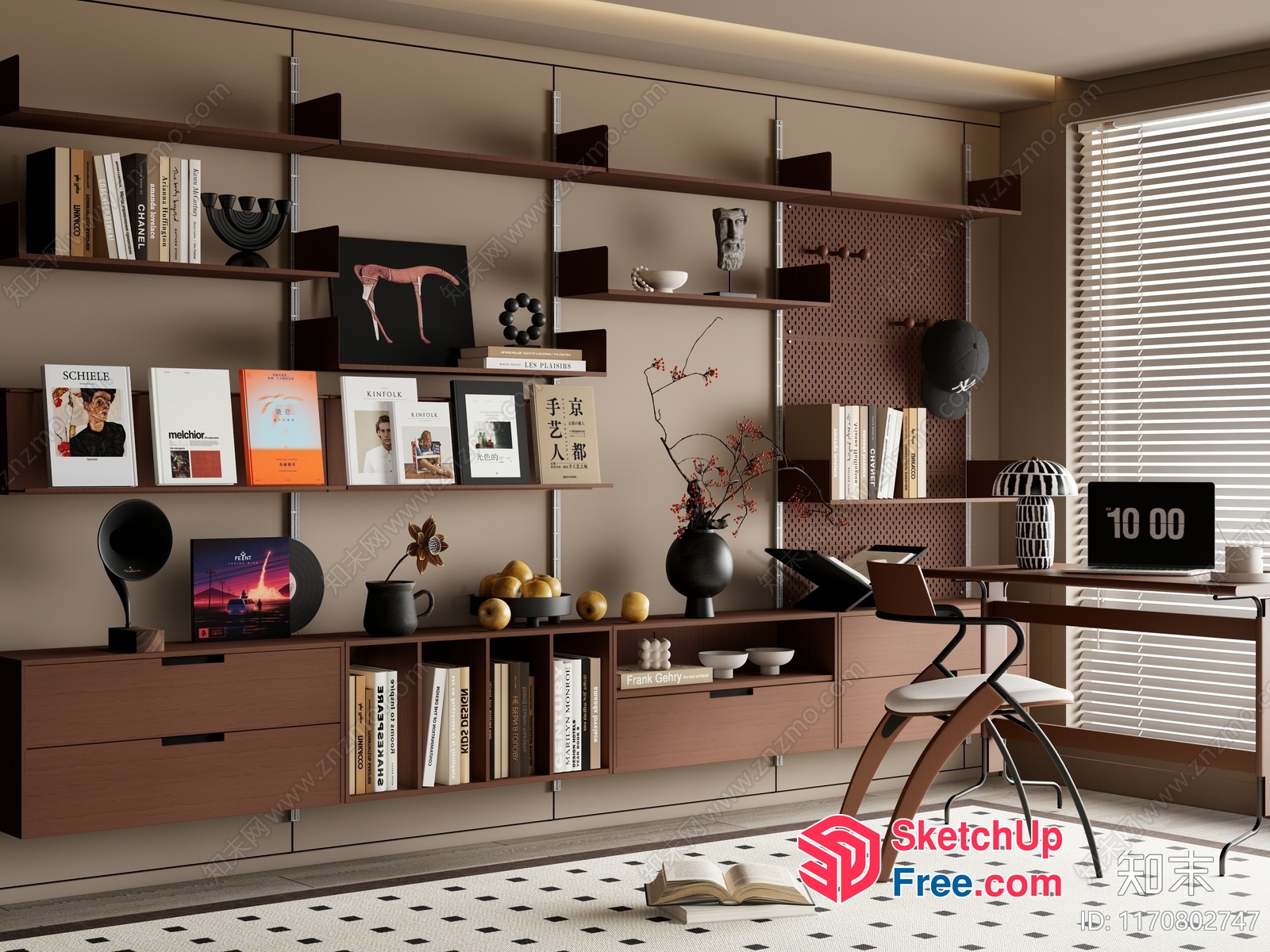 Modern Minimalist Home Office With Mid-Century Decor 3D SketchUp File
