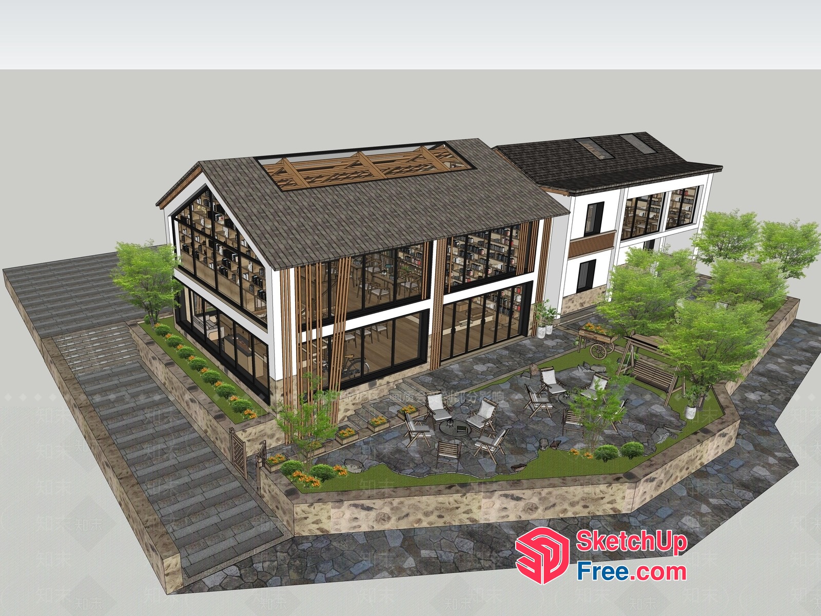 Modern Villa With Elegant Outdoor Seating Area 3D SketchUp File