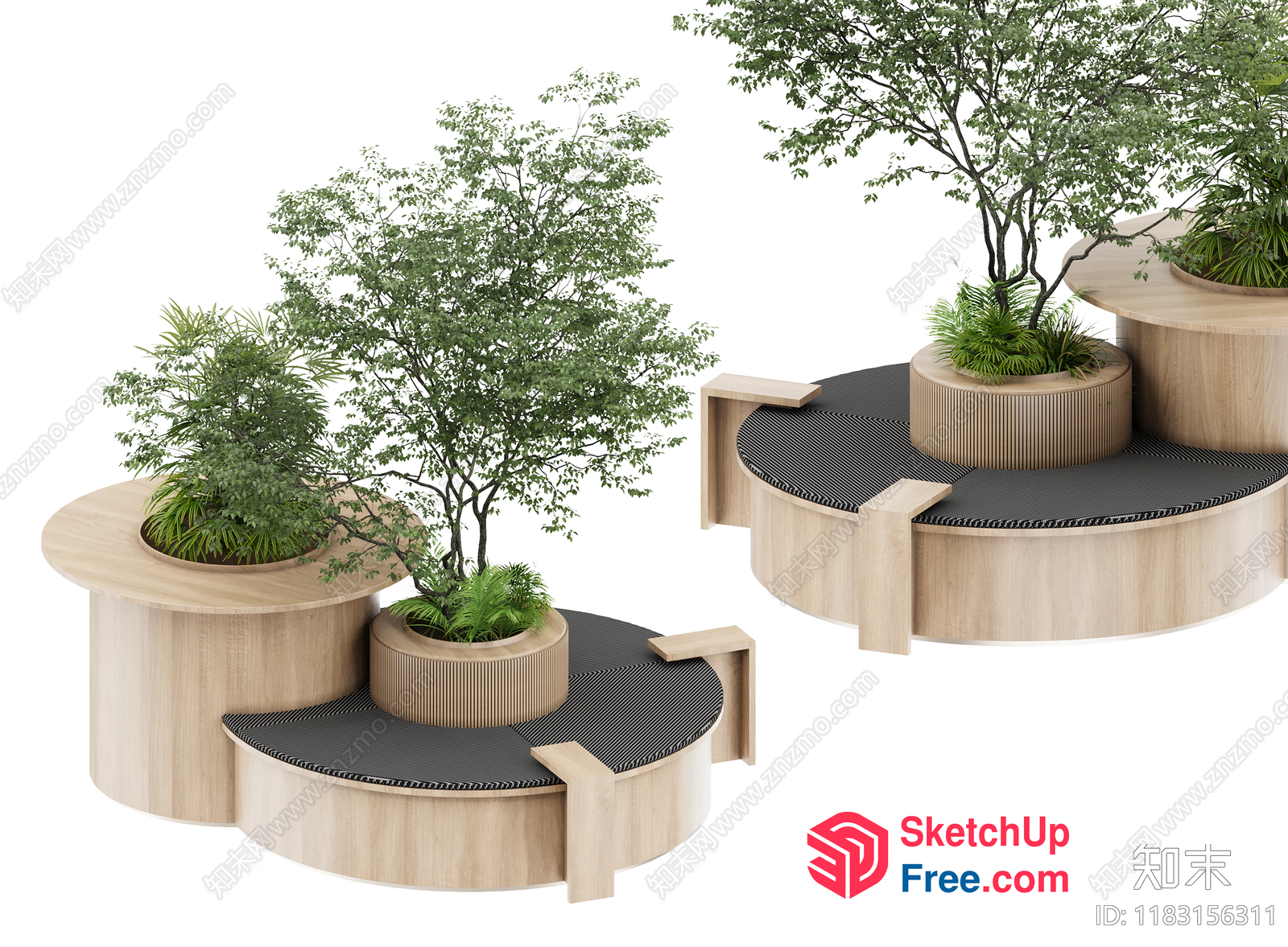 Modern Staircase With Potted Plants And Wooden Furniture 3D SketchUp File