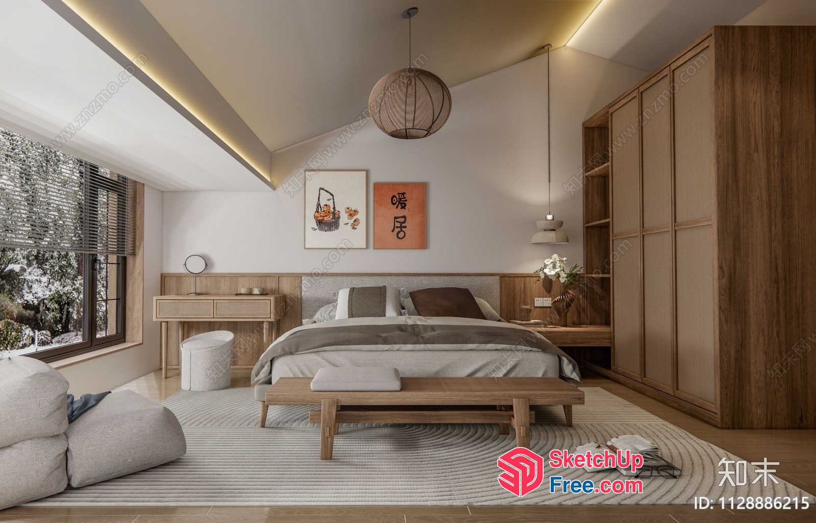 Minimalist Japanese Style Bedroom 3D SketchUp File