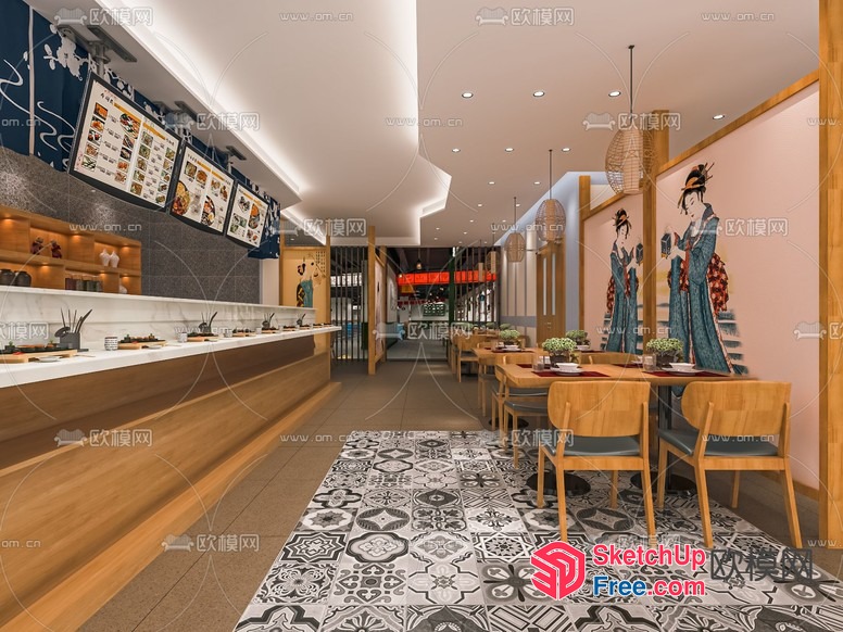 Modern Japanese Restaurant Interior 3D SketchUp File