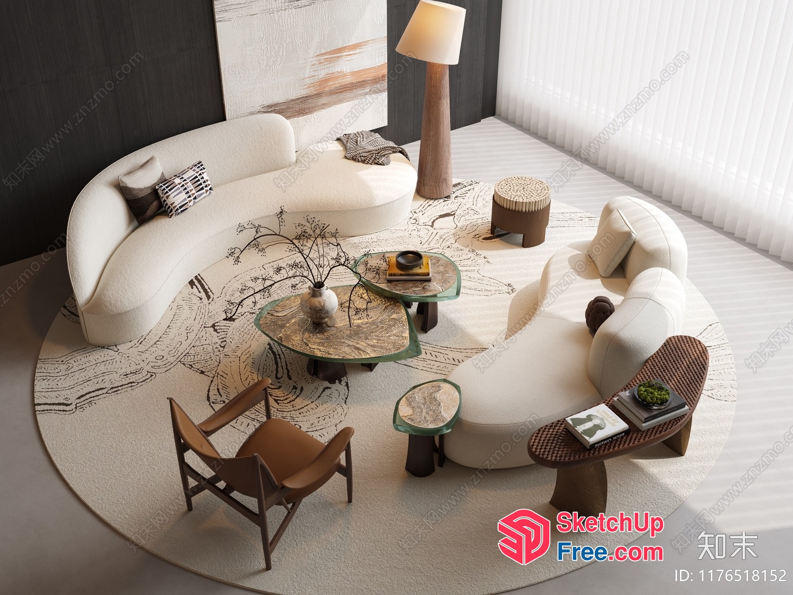 Modern Japanese Style Living Room With Elegant Furniture And Decor 3D SketchUp File
