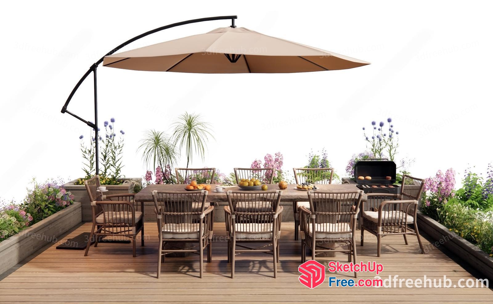 Outdoor Dining Area With Patio Furniture 3D SketchUp File