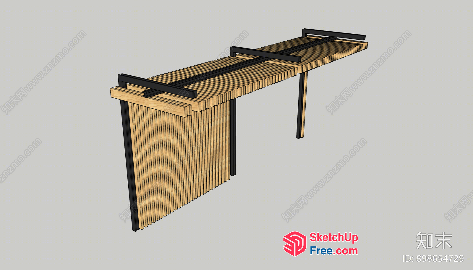 Modern Wooden And Metal Bench 3D SketchUp File