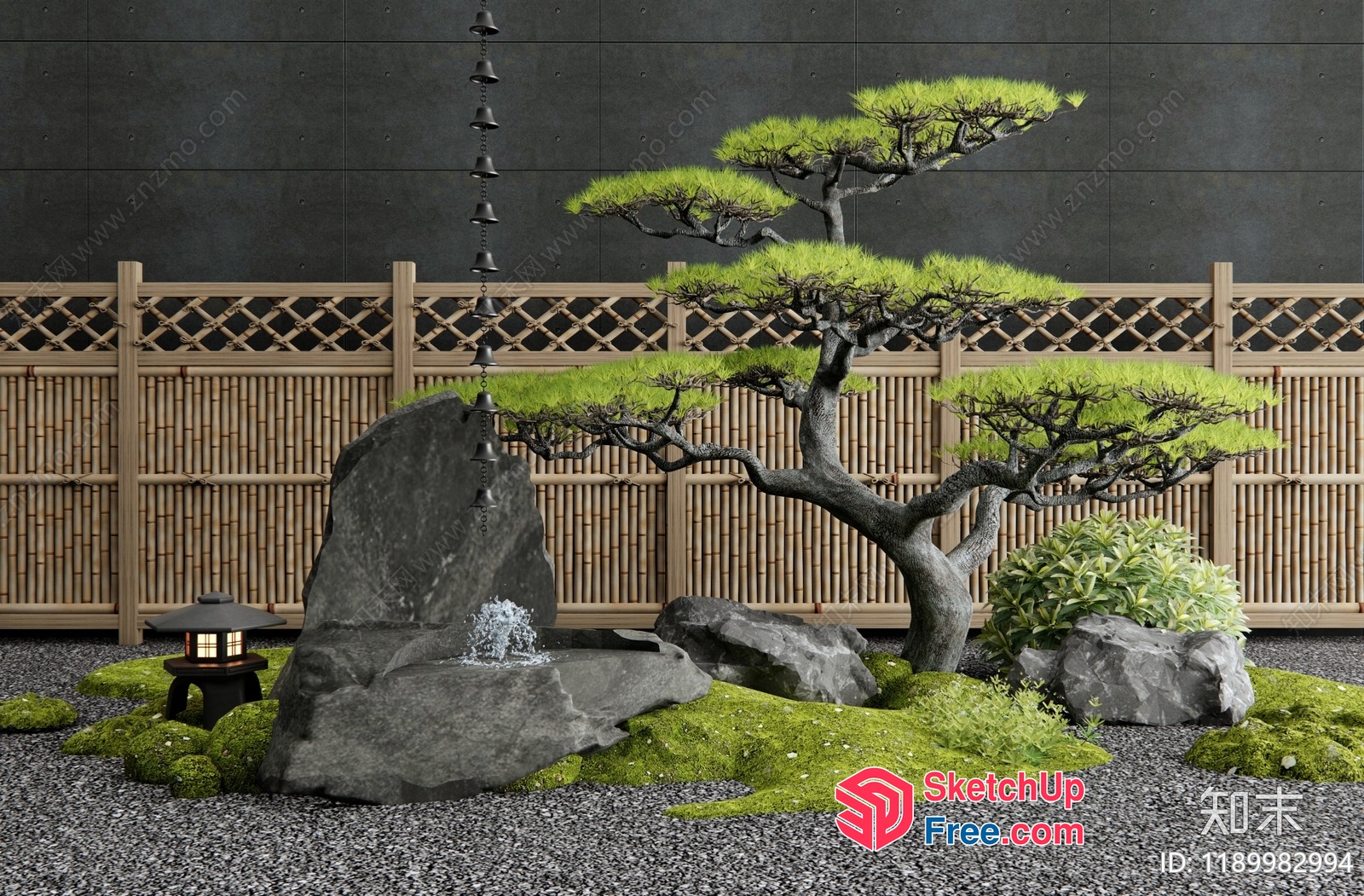 Japanese Inspired Garden Scene With Water Feature 3D SketchUp File