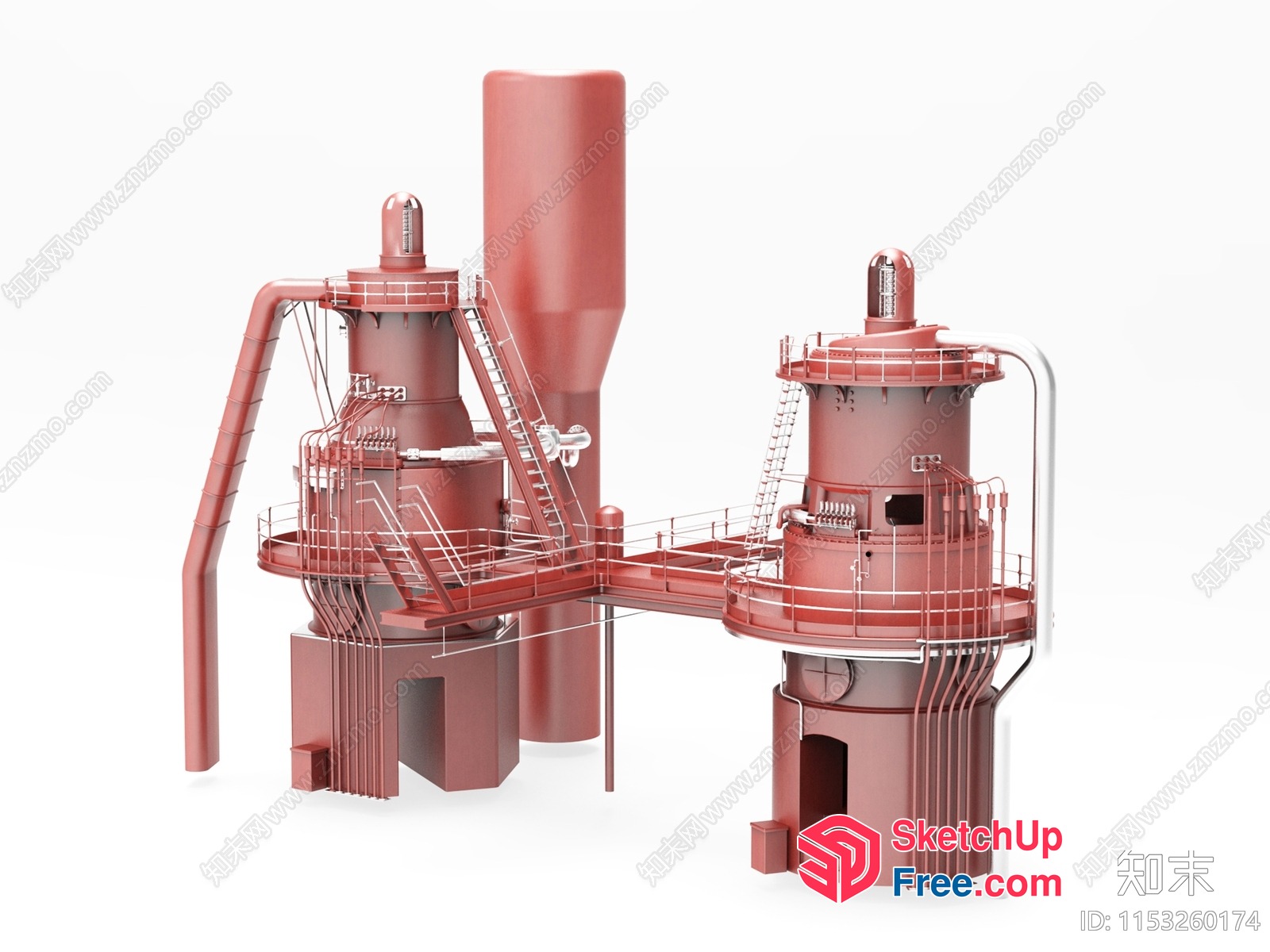Industrial Red Building Exterior 3D SketchUp File