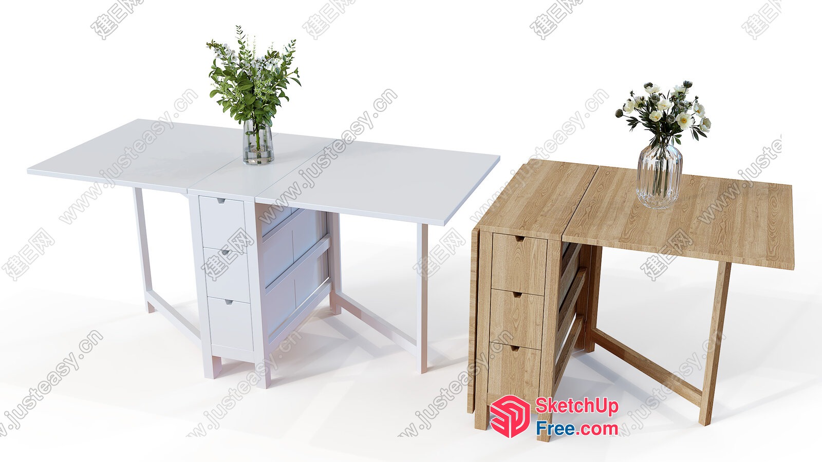 Folding Desk With Storage And Vase 3D SketchUp File