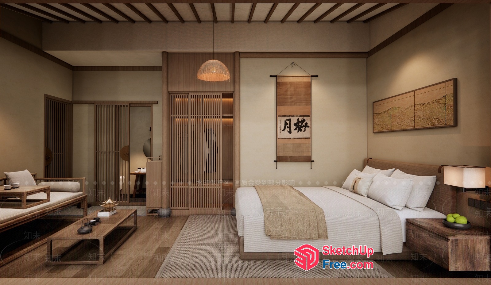 Modern Japanese-Inspired Bedroom With Wabi-Sabi Style 3D SketchUp File