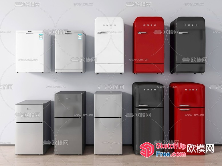 Colorful Vintage Refrigerators In A Modern Kitchen 3D SketchUp File