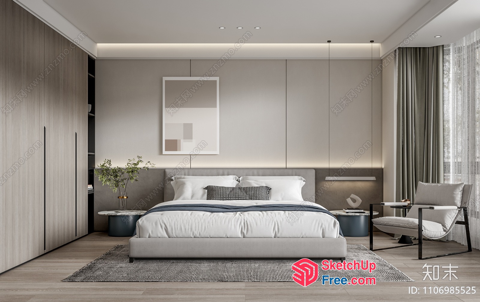 Modern Minimalist Bedroom With Sleek Furniture And Neutral Colors 3D SketchUp File
